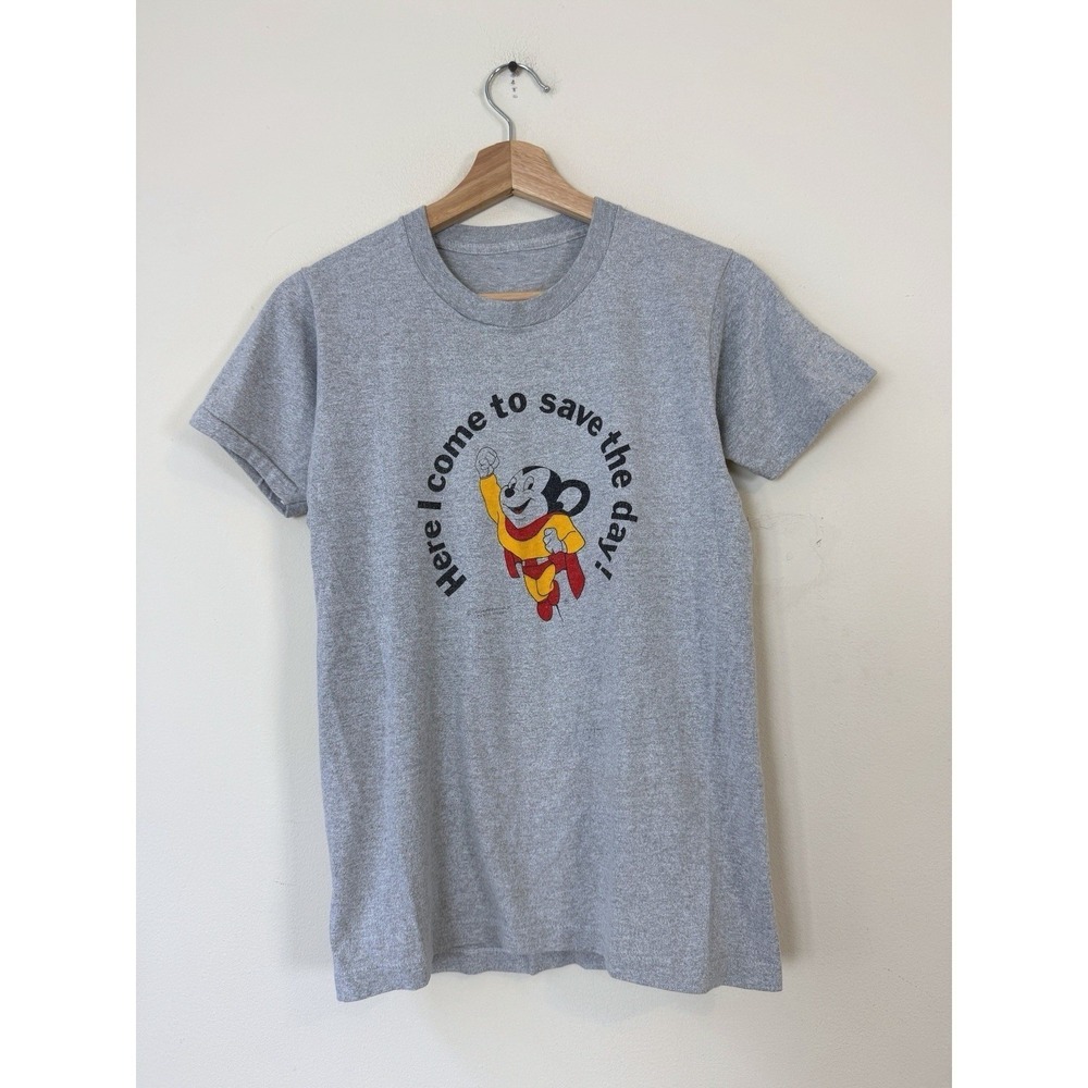 Vintage 80's Mighty Mouse Vitamin Single Stitch Gray Tee Shirt - Small
